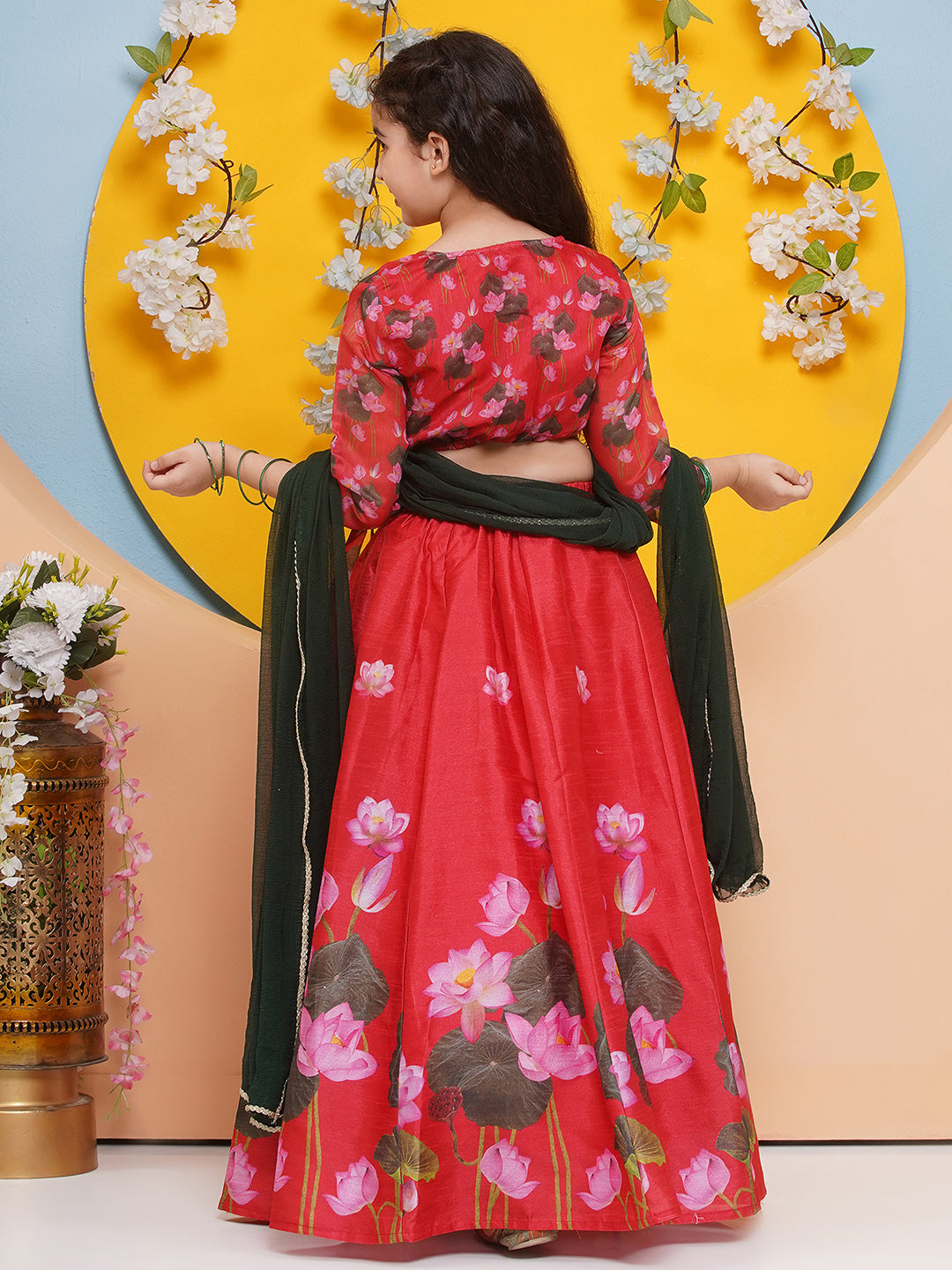 girls red ready to wear choli lehenga