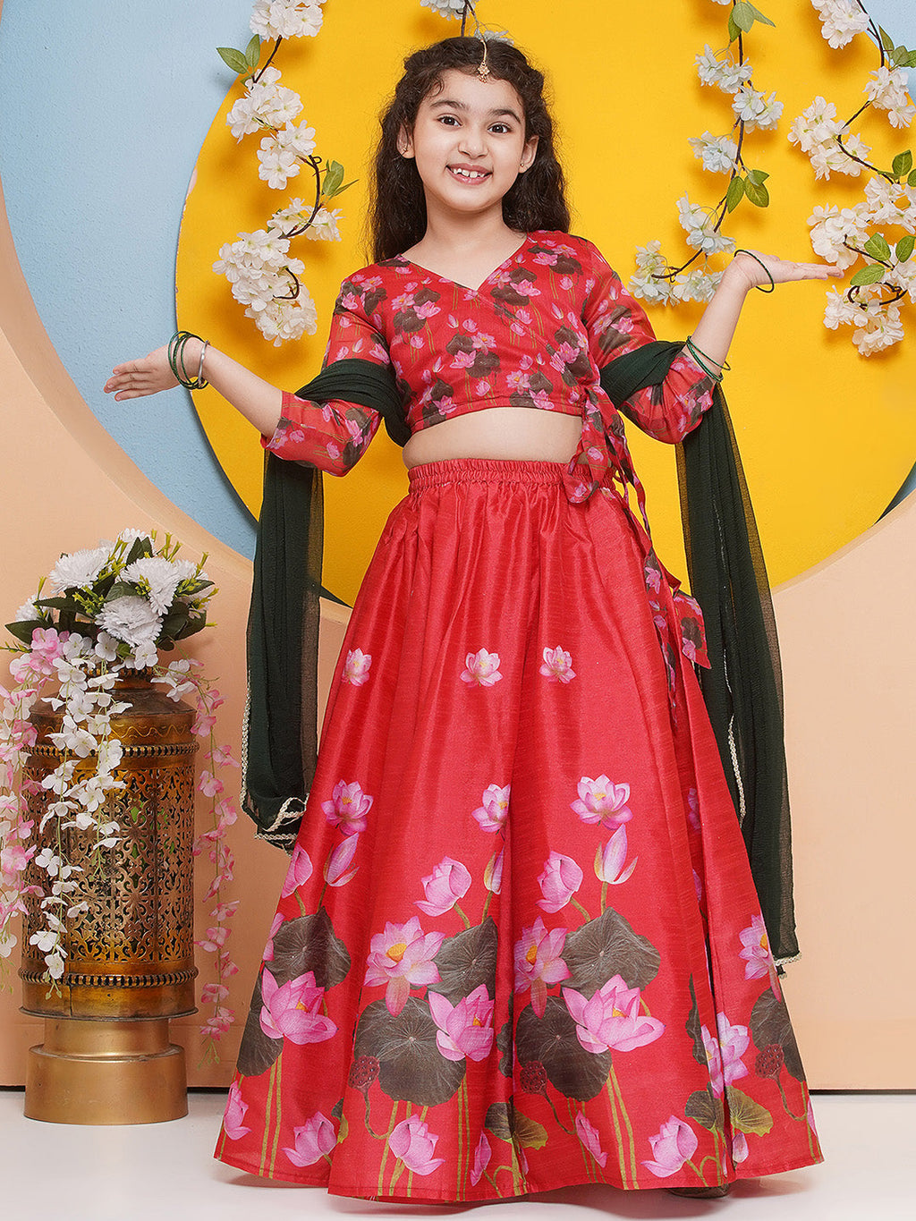 girls red ready to wear choli lehenga
