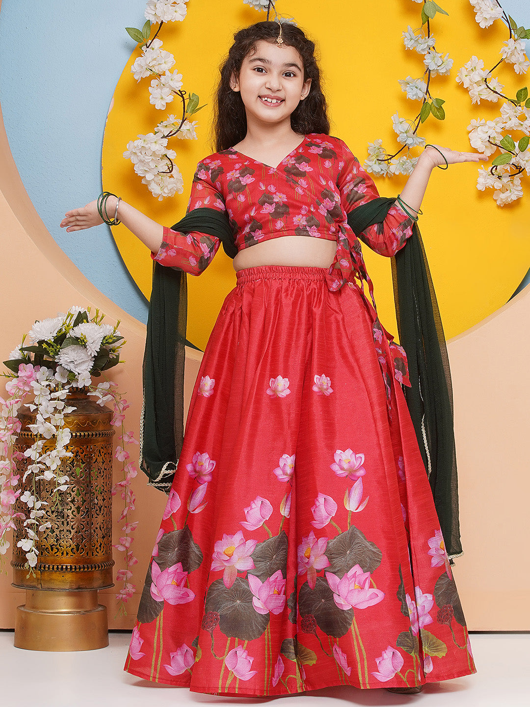 girls red ready to wear choli lehenga