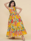 girls yellow multi digital print maxi dress