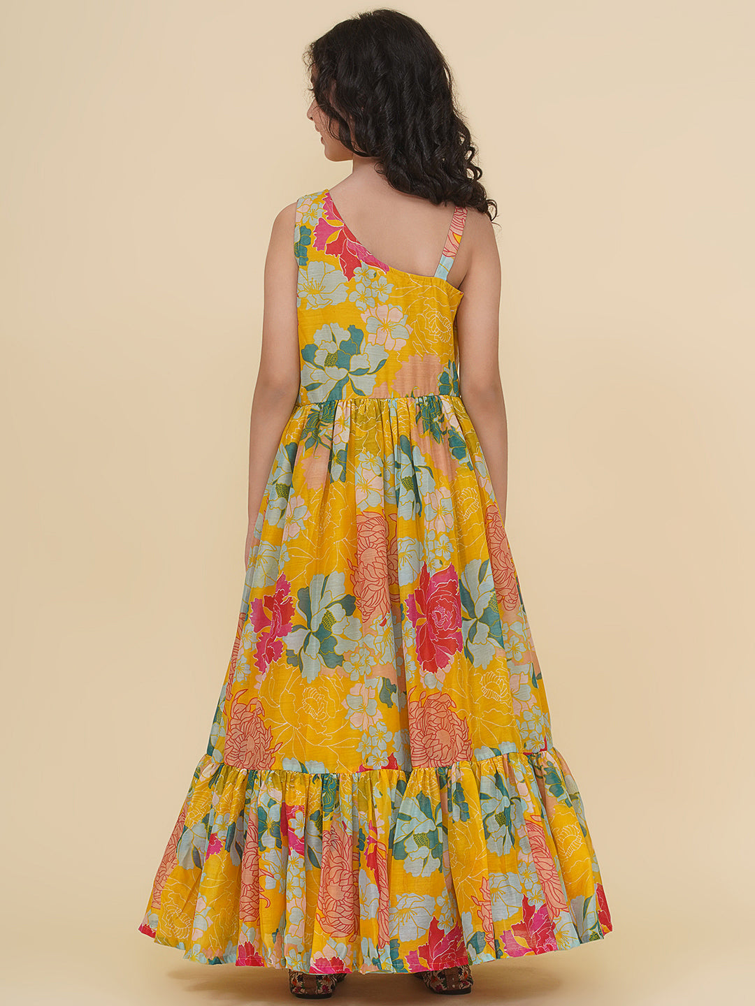 girls yellow multi digital print maxi dress