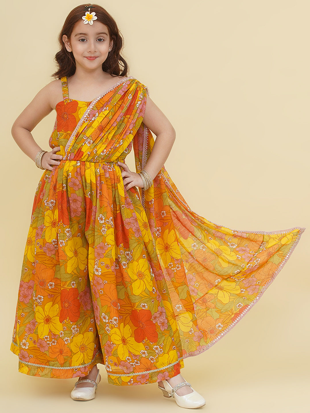 girls yellow multi jumpsuit maxi dress