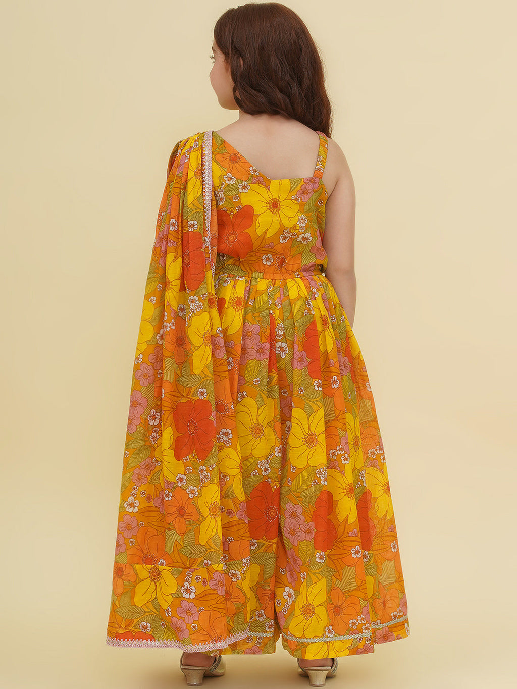 girls yellow multi jumpsuit maxi dress