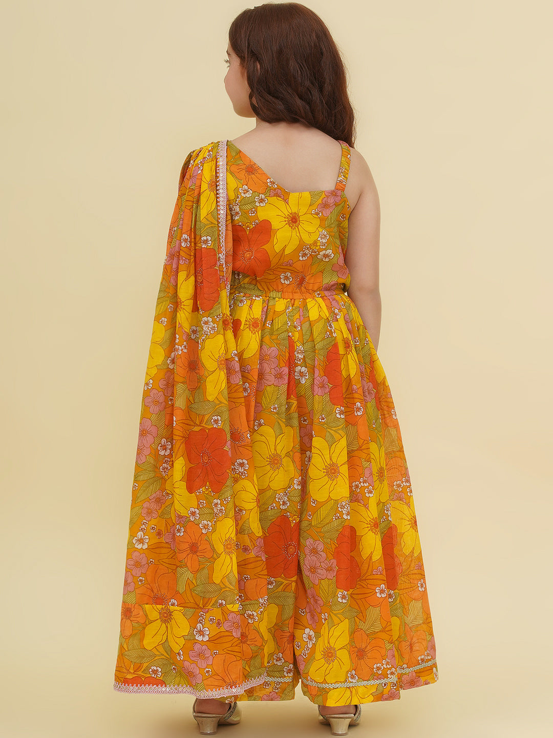 girls yellow multi jumpsuit maxi dress