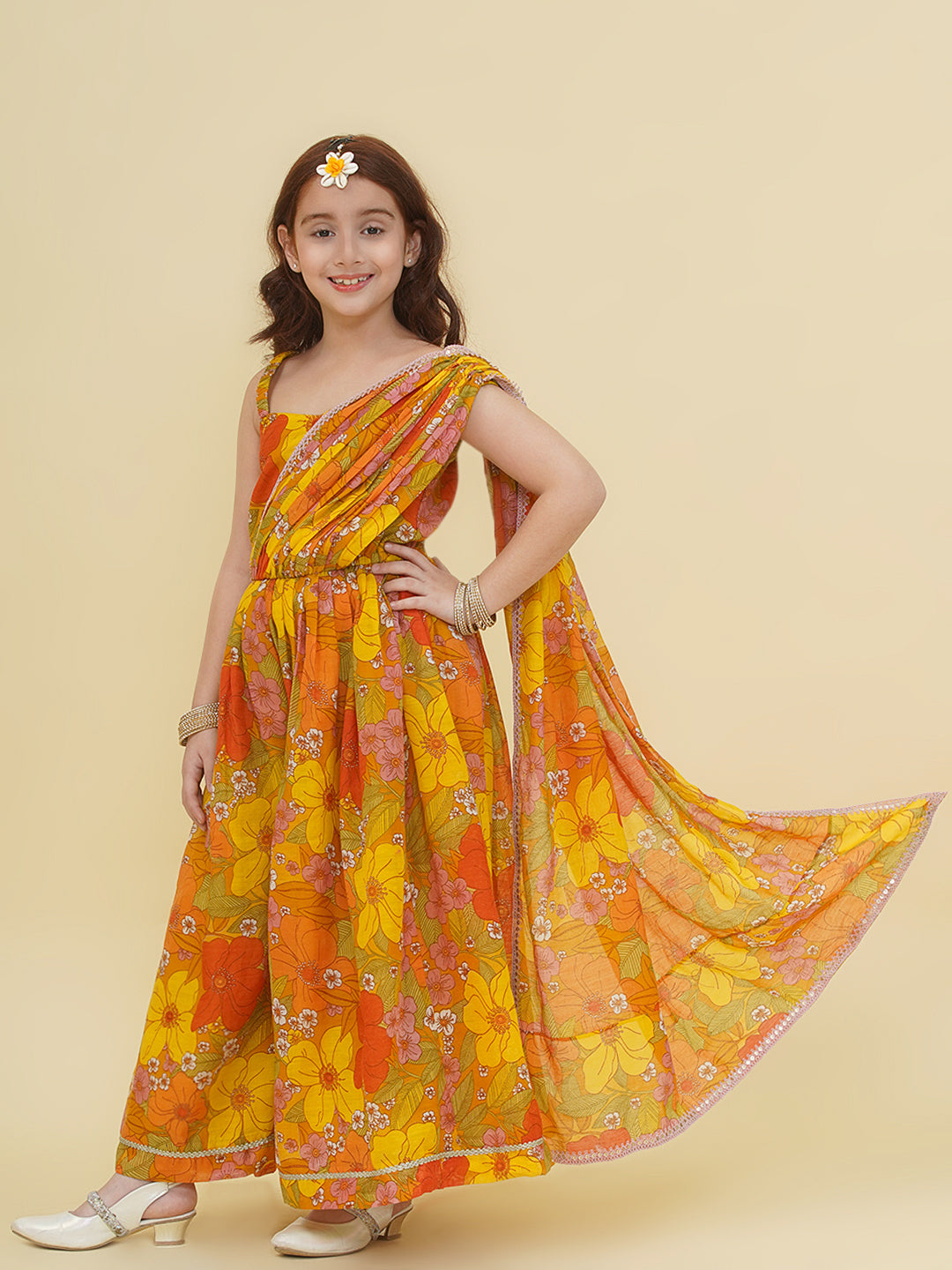 girls yellow multi jumpsuit maxi dress