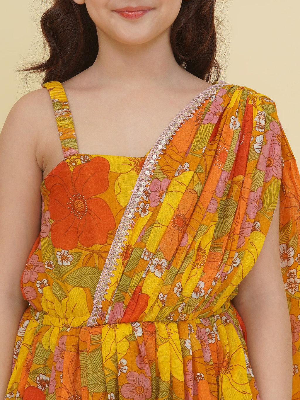 girls yellow multi jumpsuit maxi dress