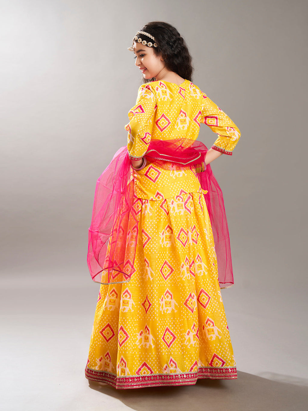 girls yellow pink digital print ready to wear lehenga with choli