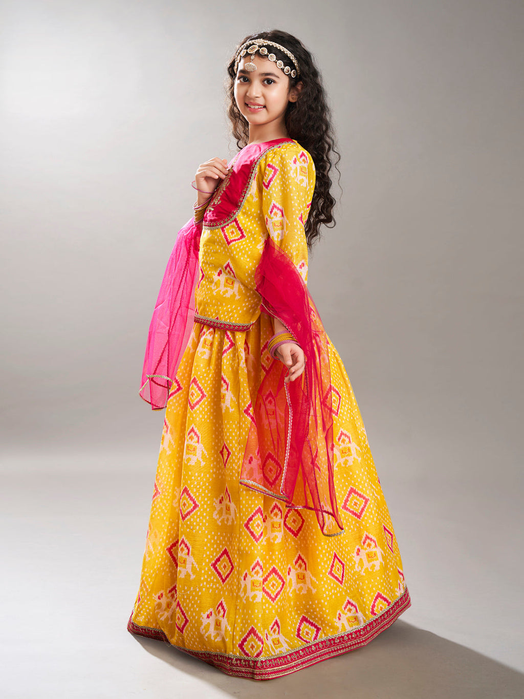 girls yellow pink digital print ready to wear lehenga with choli