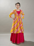girls yellow pink lehariya digital print ready to wear lehenga with kurta
