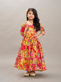 girls yellow red printed gown dress