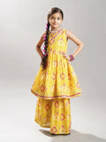girls yellow ethnic motifs printed kurta with sharara