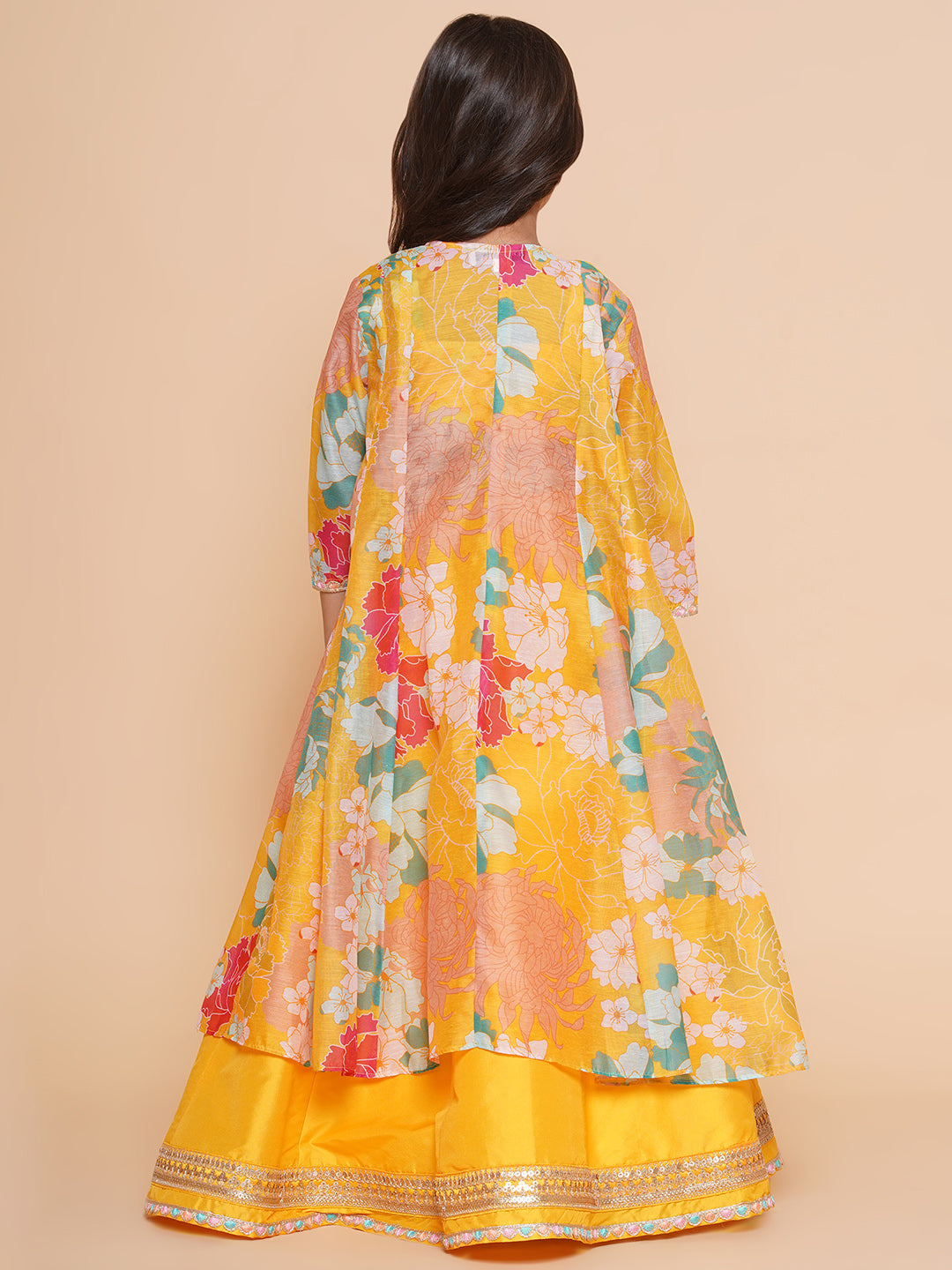 girls yellow floral print top shrug with ready to wear skirts