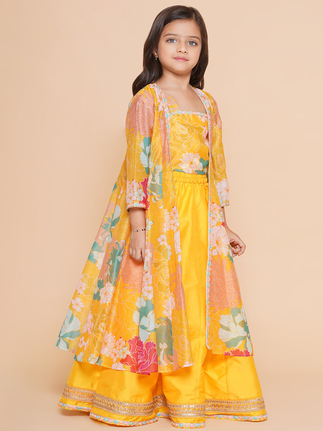 girls yellow floral print top shrug with ready to wear skirts