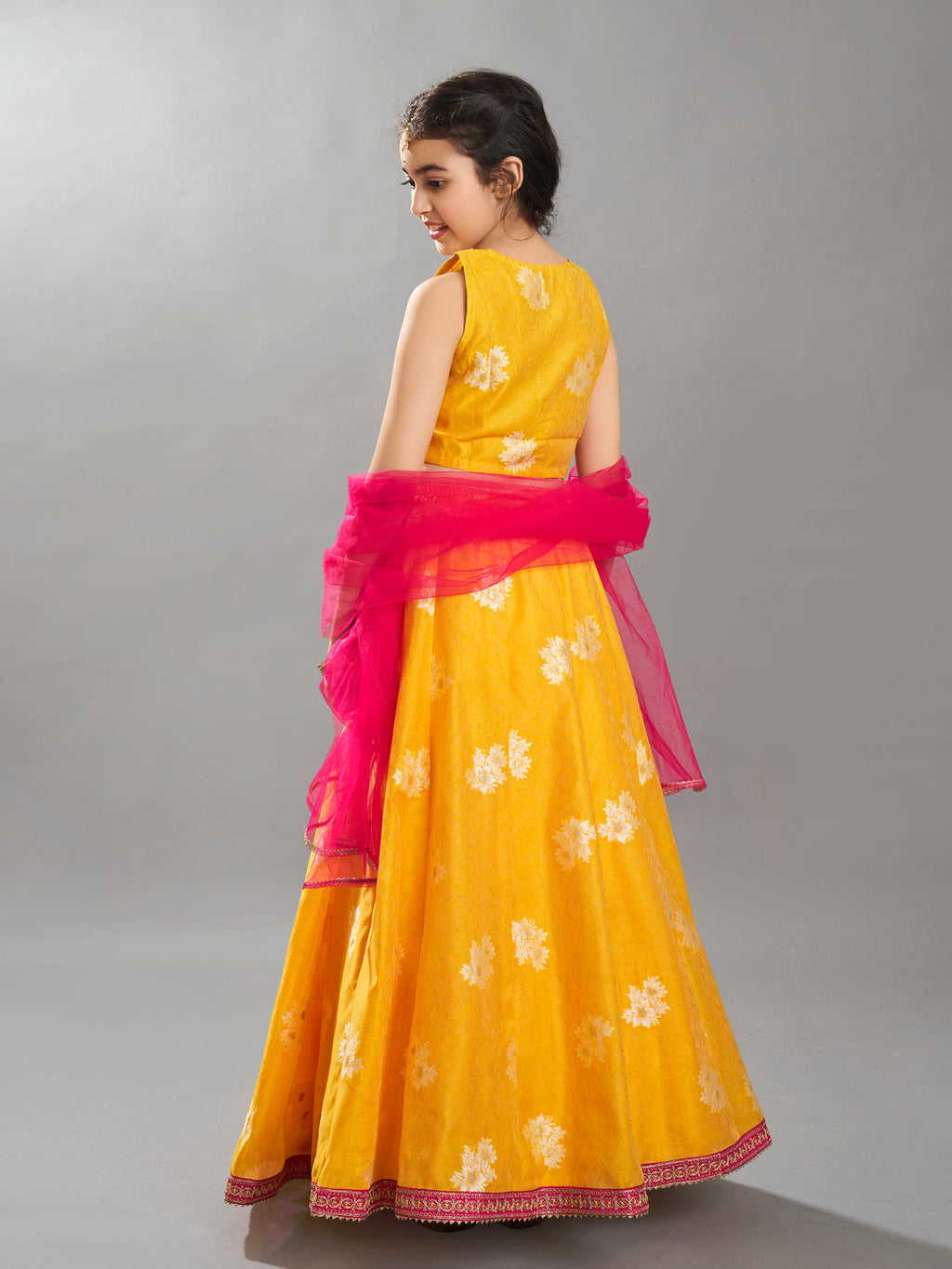 girls yellow jacquard booti ready to wear lehenga choli with dupatta