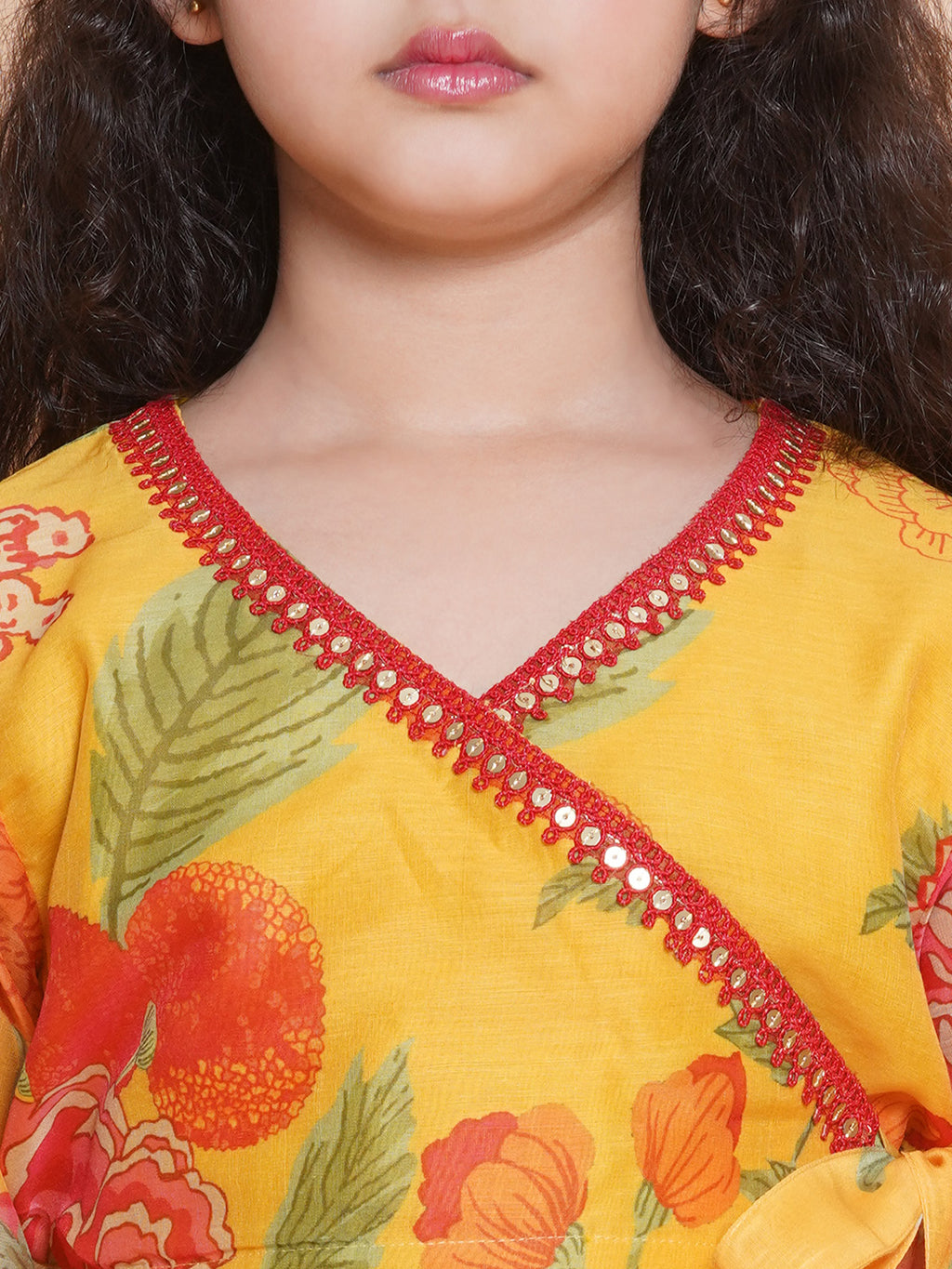 girls yellow printededed ready to wear choli lehenga