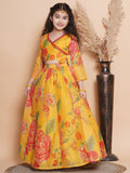 girls yellow printededed ready to wear choli lehenga