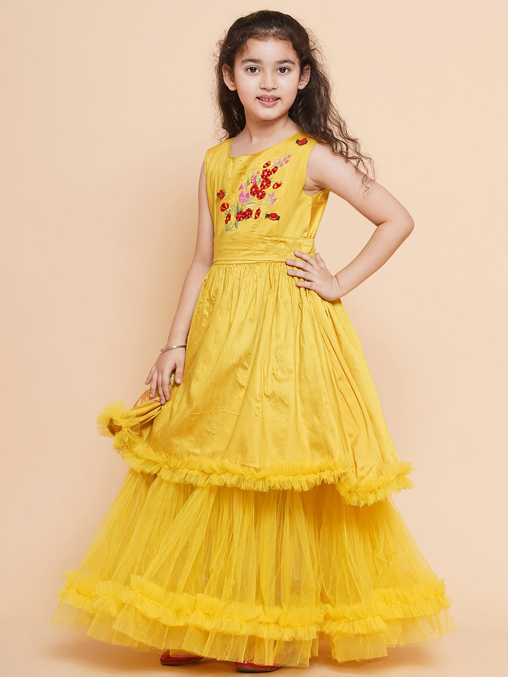 girls yellow sleeveless maxi dress