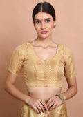 gold brocade round neck readymade padded blouse