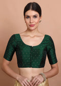 green silk round neck readymade padded blouse