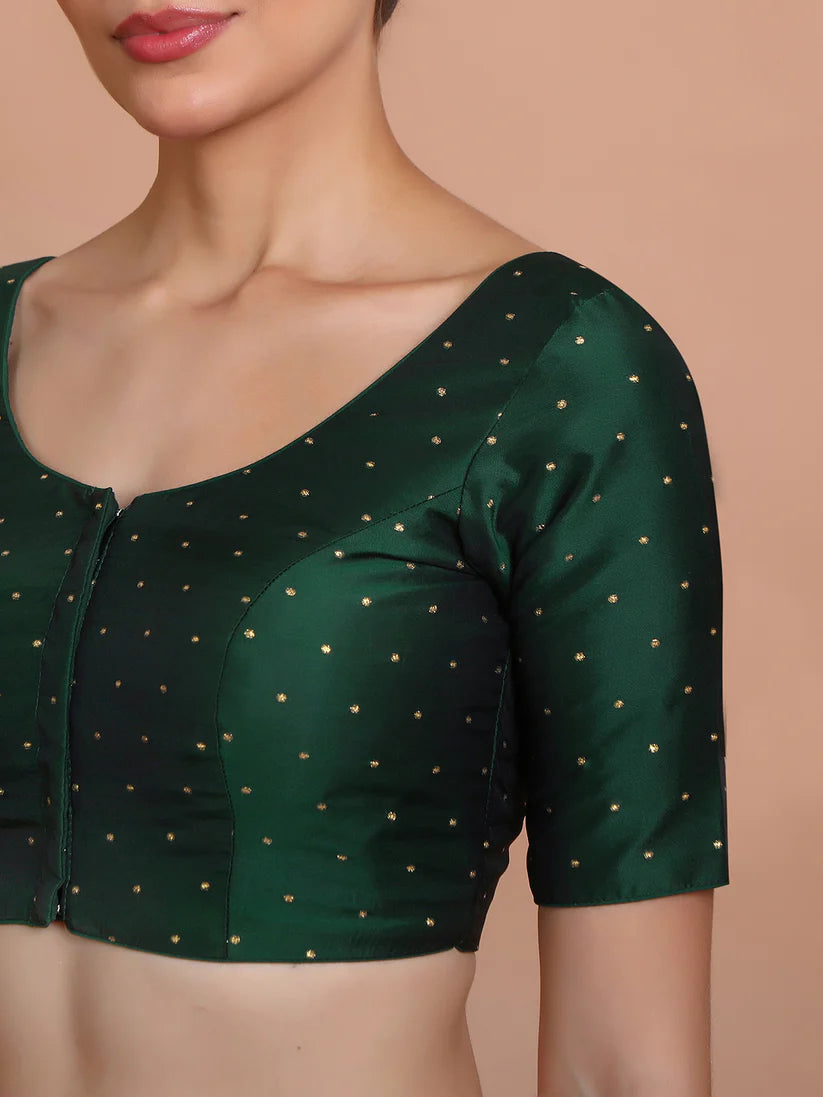 green silk round neck readymade padded blouse