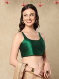 Green silk Solid Sleeveless Saree Blouse