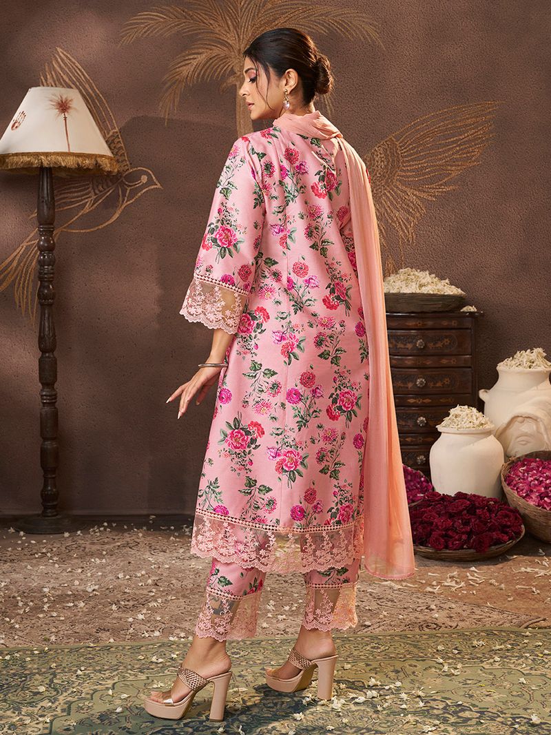 peach floral printed kurta set