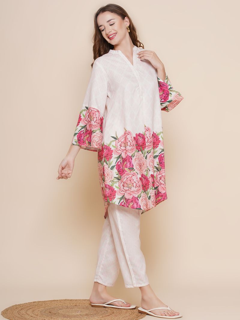 Pink & Multi Print Anarkali Kurta Set