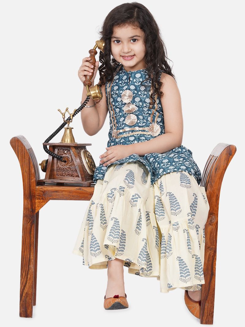 ethnic motifs woven design kurta with sharara dupatta