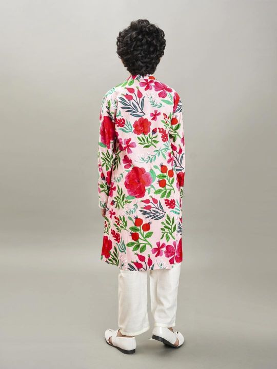 full sleeves floral print straight cut kurta with pyjama peach floral