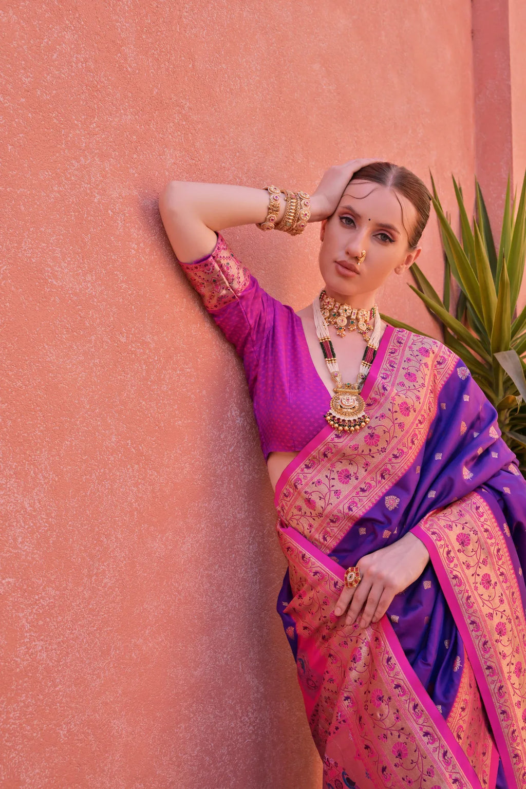 Royal Blue Paithani Silk Saree With Blouse Piece For Women