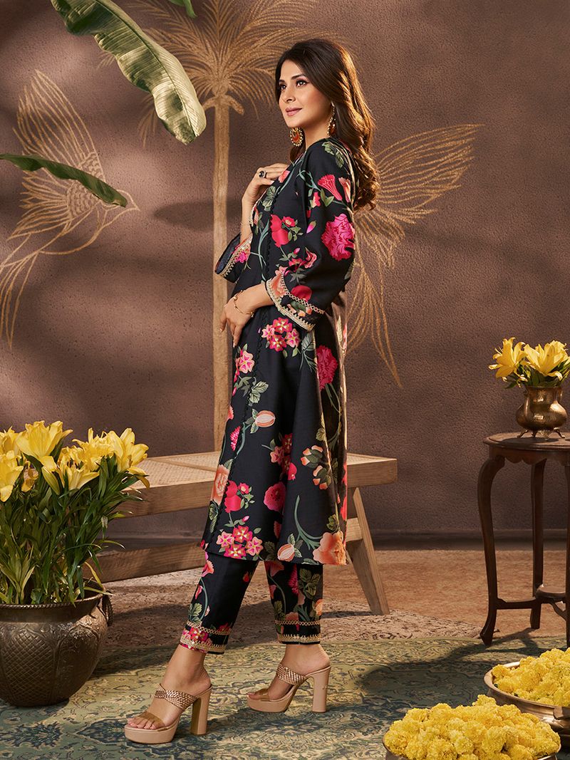 black floral printed kurta set