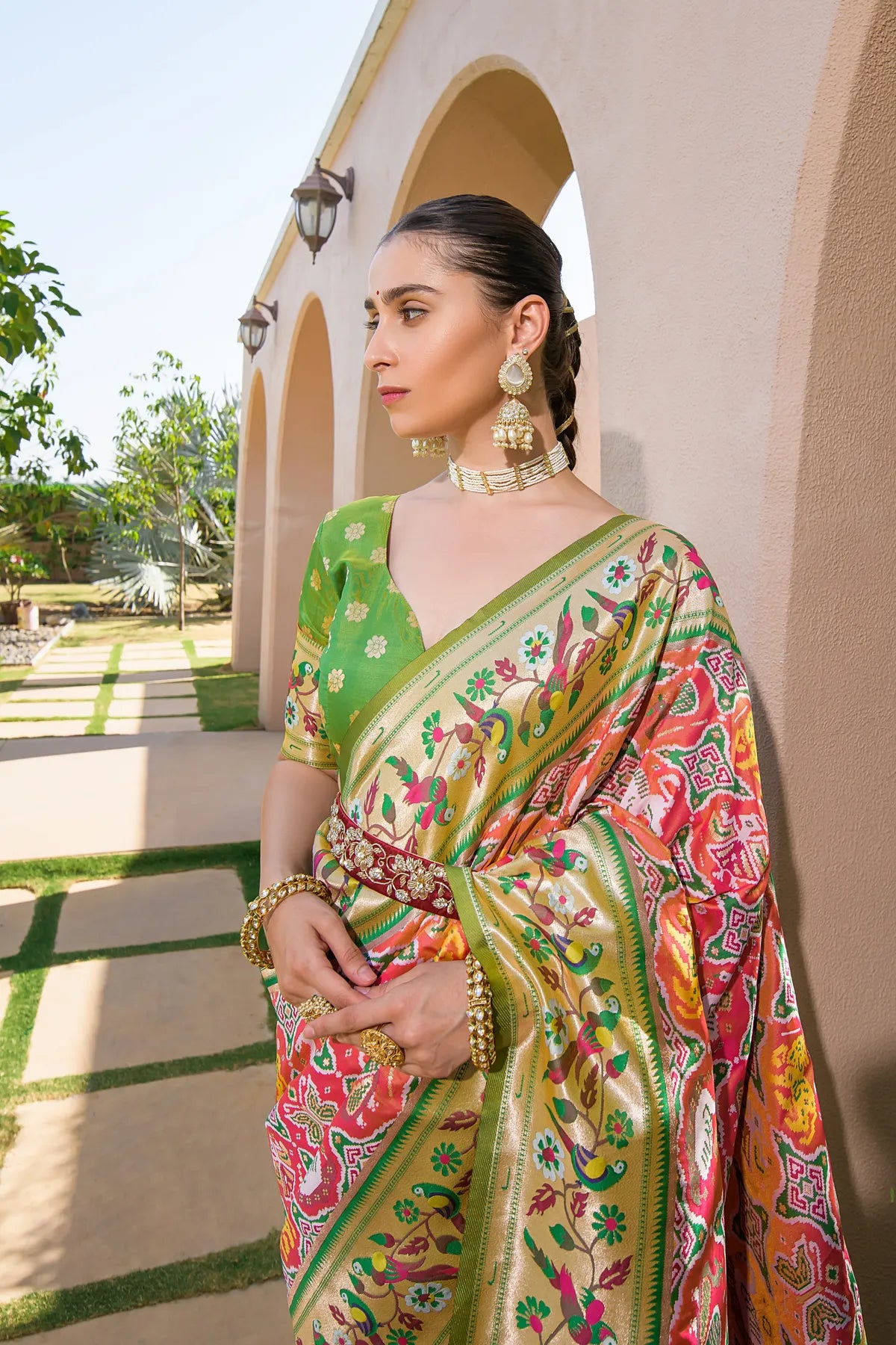 Peach Paithani Silk Saree With Blouse Piece For Women