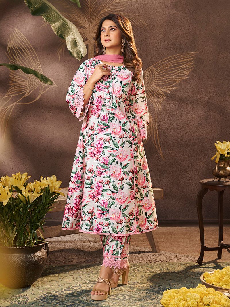 white floral printed kurta set