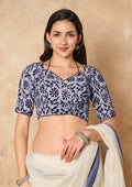 off white blue batik pure cotton v neck readymade blouse