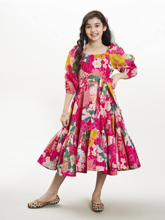 pink white floral printed dress
