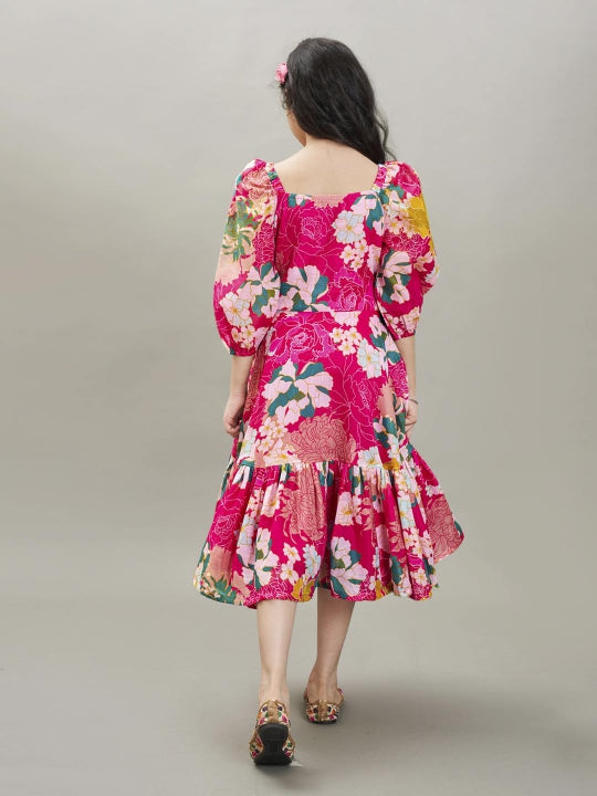 pink white floral printed dress