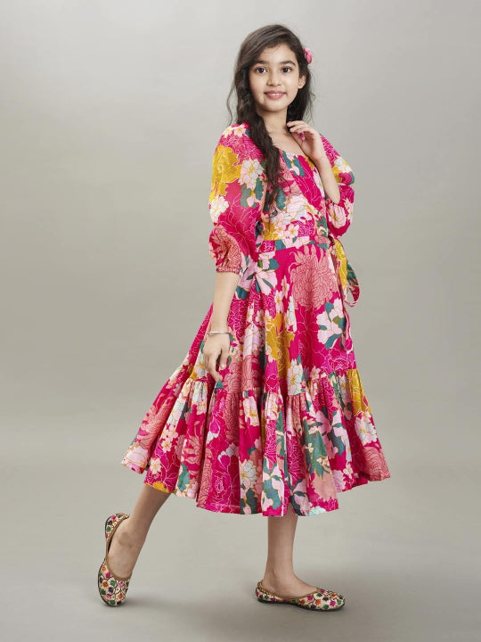 pink white floral printed dress