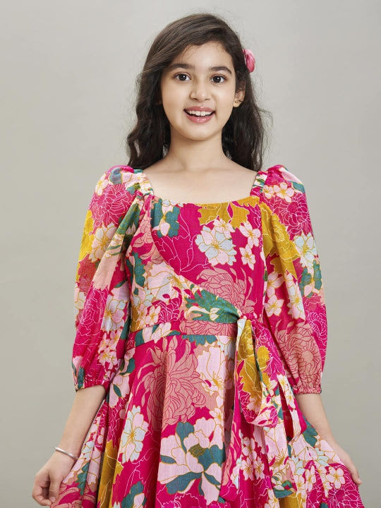 pink white floral printed dress