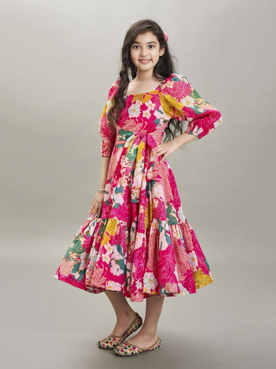 pink white floral printed dress