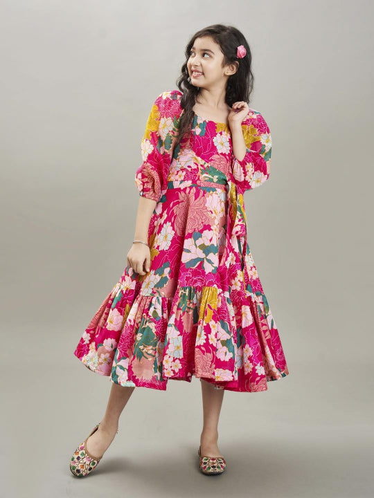 pink white floral printed dress