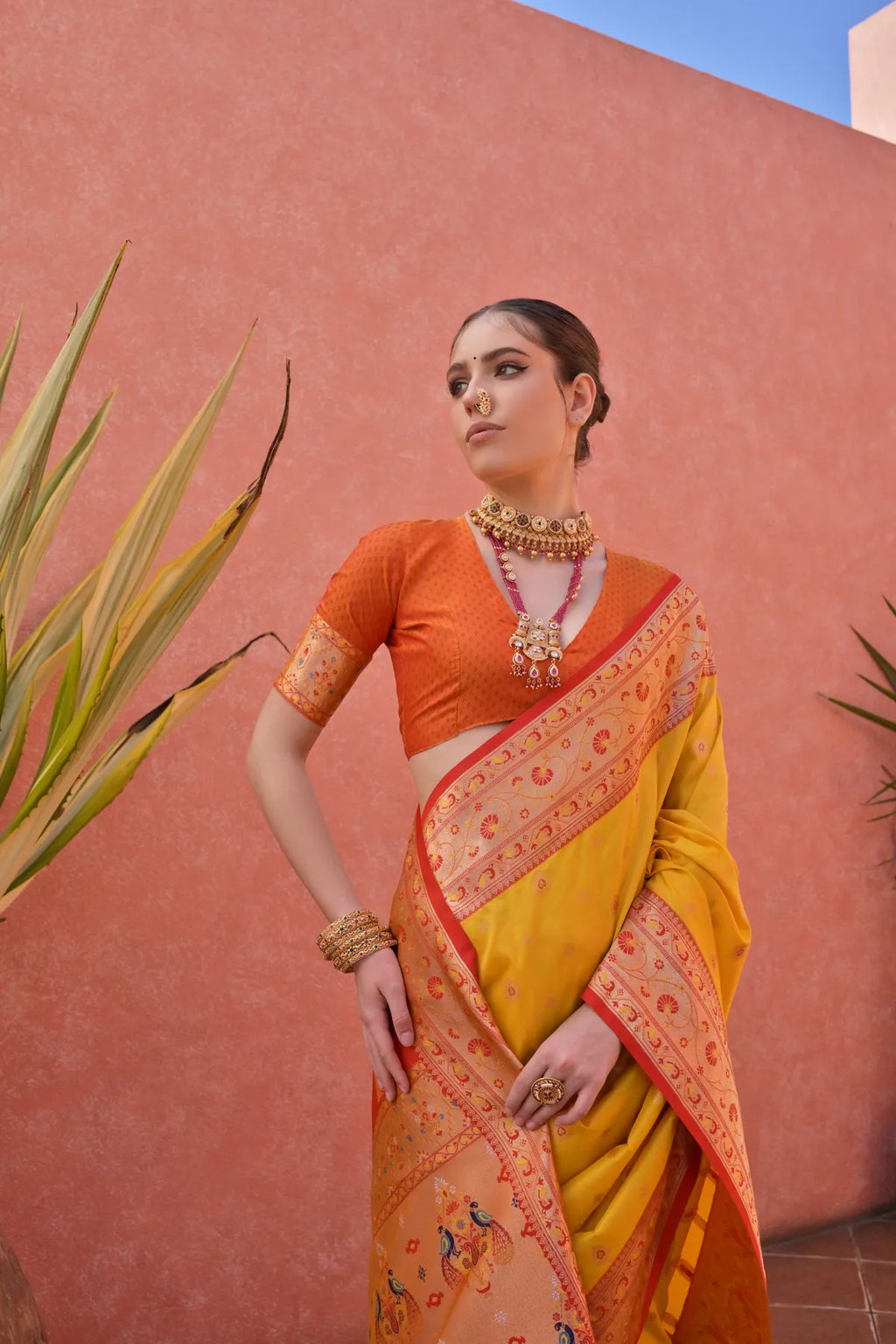 Yellow Paithani Silk Saree With Blouse Piece For Women