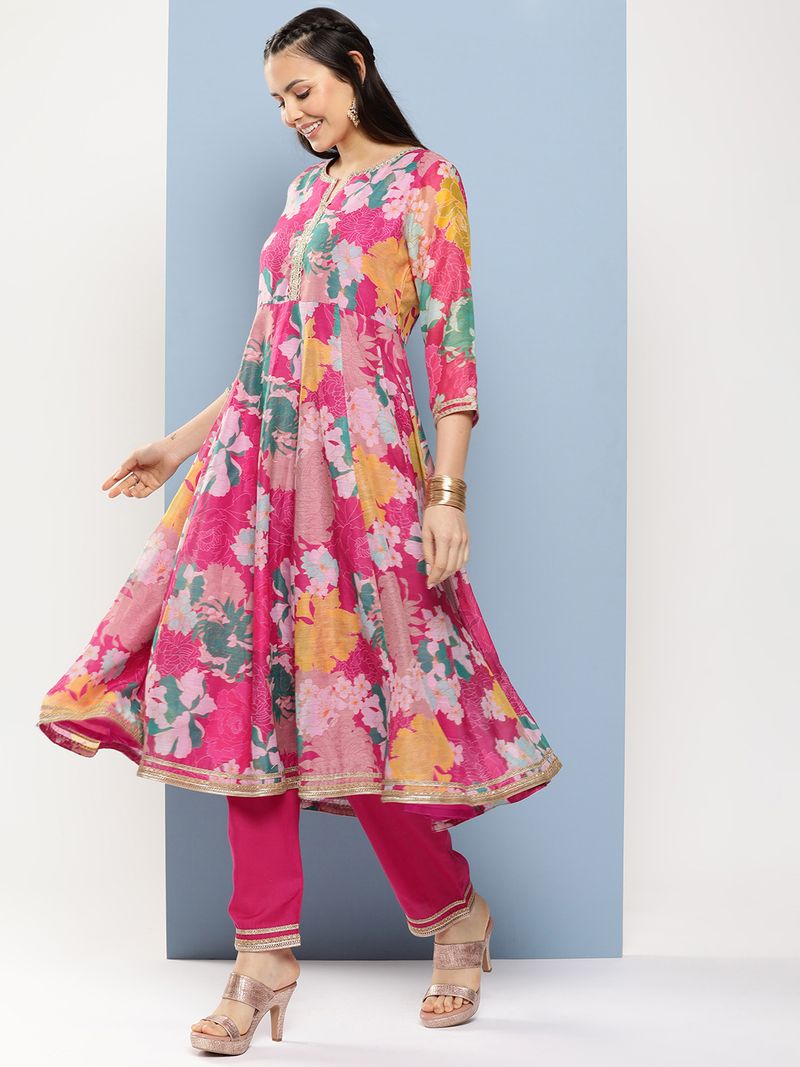 floral printed regular zardozi kurta with palazzos with dupatta
