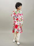 full sleeves floral print straight cut kurta with pyjama peach floral