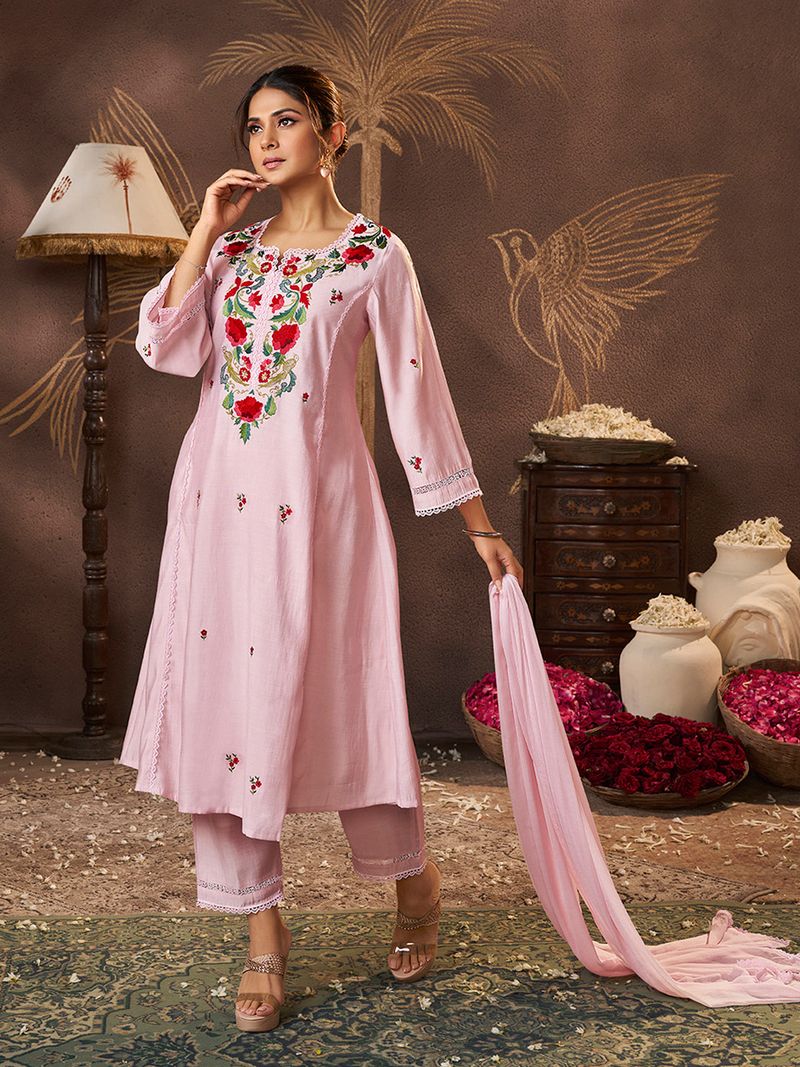 light pink embroidered kurta set