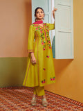 yellow embroiderd anarkali flared kurta with palazzos dupatta