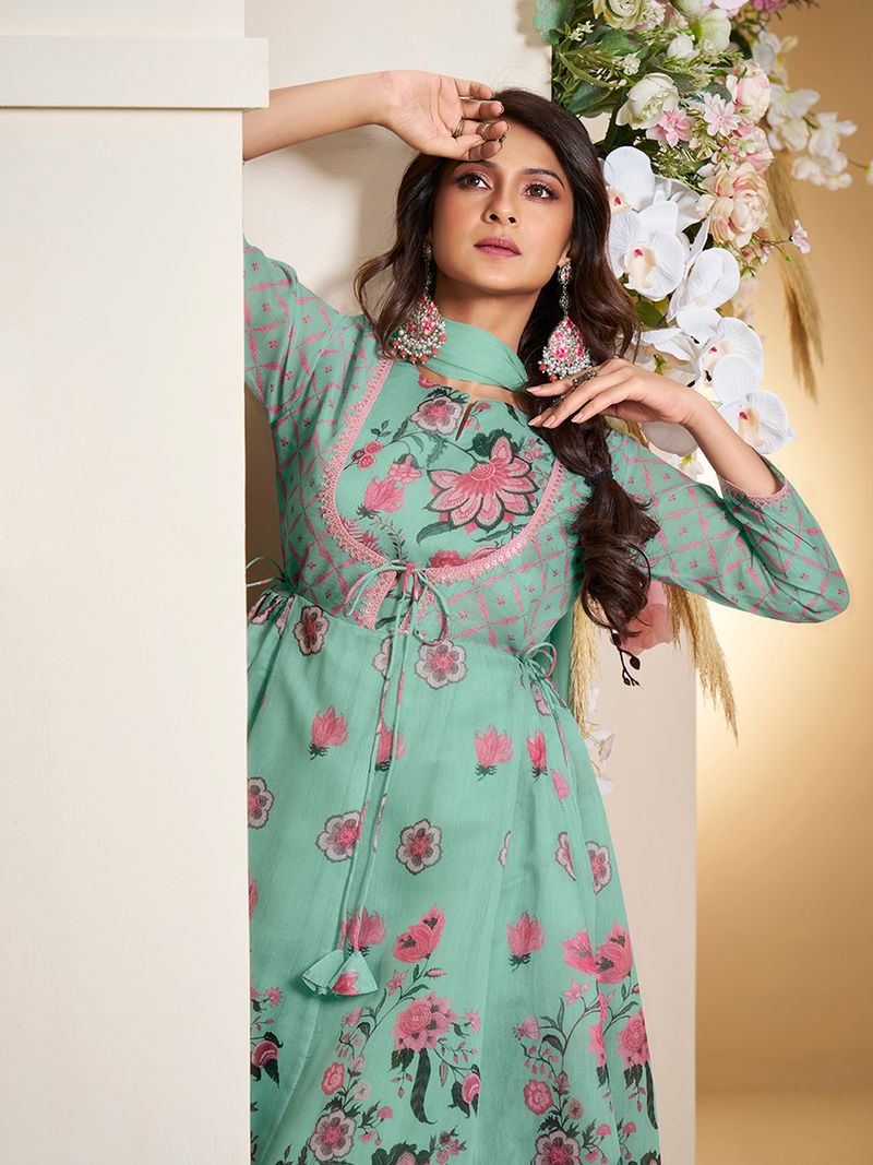jennifer winget floral printed anarkali kurta with trouser dupatta