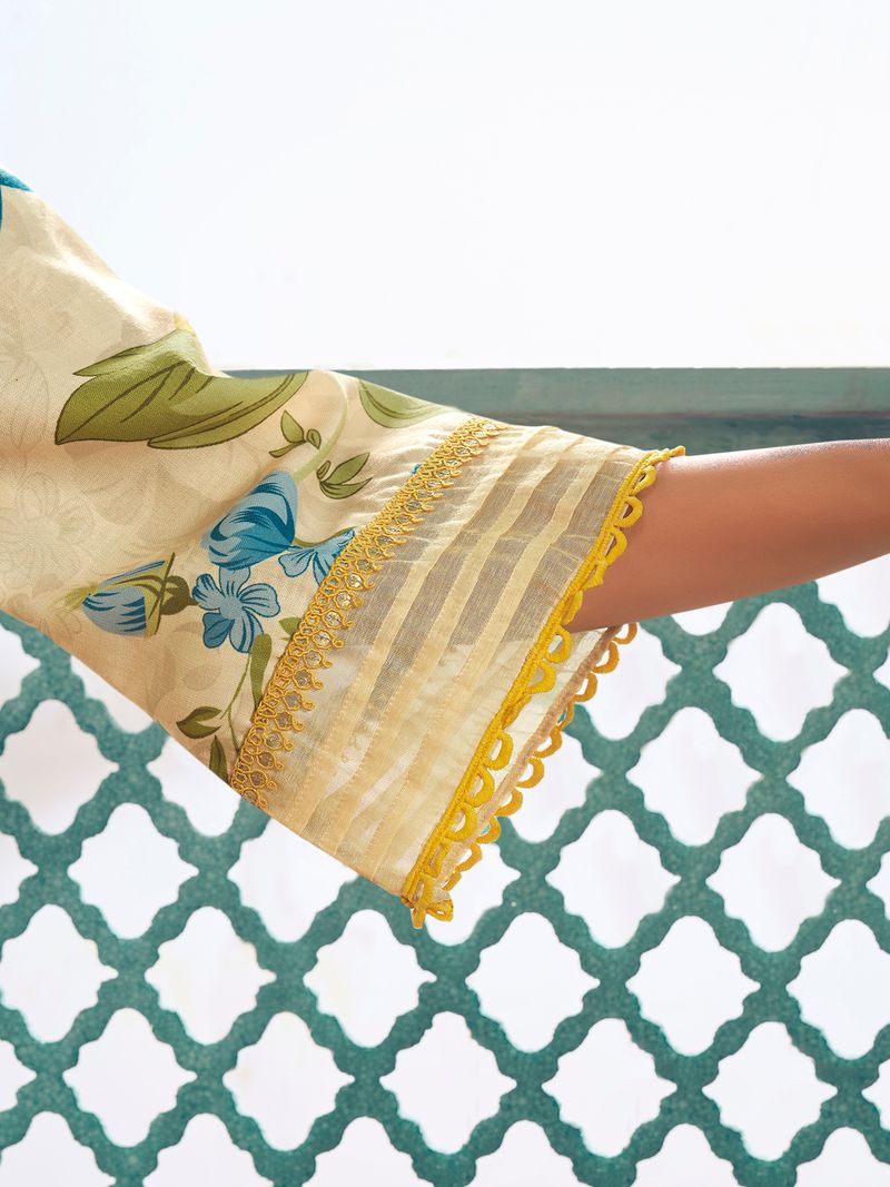 beige multi blue yellow floral printed kurta set