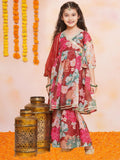 maroon multi floral printed angrakha gotta patti kurta sharara set with dupatta
